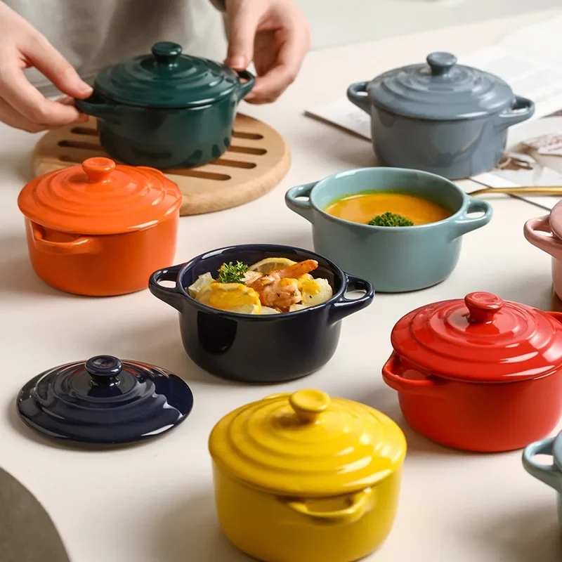Ceramic Tableware Set Waterproof Stew Pot Ceramic Soup Pot with Lid Binaural Stew Household Children&rsquo;s Bird&rsquo;s Nest Steamed Egg Special Bowl