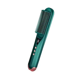 Electric Professional Hair Straightener Brush Negative Ion Heated Straightener Comb Lcd Display Curling Comb 2 In1 Styling Brush