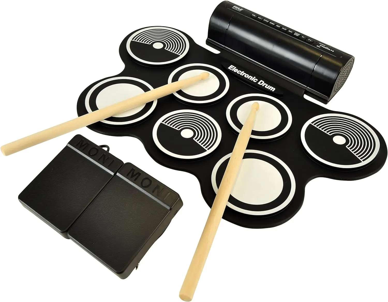 

Electronic Roll Up MIDI Drum Kit W/ 9 Electric Drum Pads, Foot Pedals, Drumsticks, & Power Supply | Quick Setup | Tabletop R