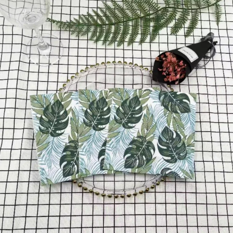 Colourful Printed Napkins 2 Layers of Green Leaves Square Paper Napkins Disposable Decorative Table Setting Coffee Shop
