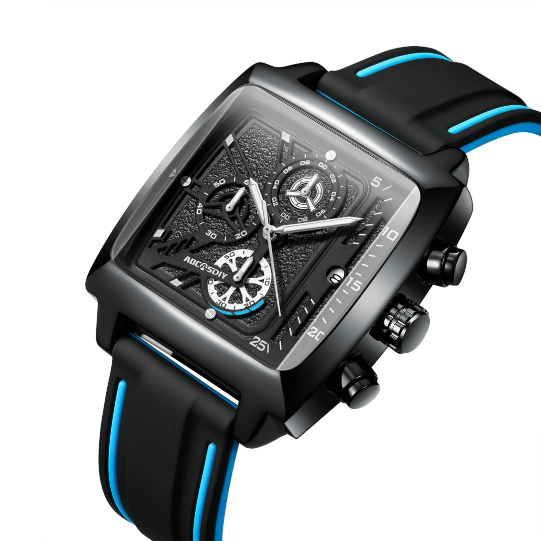 New fashion men's watch simple large dial sports waterproof wristwatch business leisure multi-functional luminous silicone clo