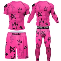 Boxing Compression MMA T-Shirts Shorts for Men Gym Workout Sportswer Undershirts Sets Rash Guard Athletic Rahsguard T-Shirt Tops 1
