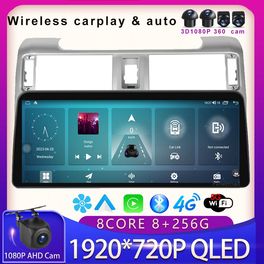 

12,3 дюймов Android 13 автомобильный радиоприемник беспроводной Carplay для TOYOTA 4runner 2009-2017 мультимедийный плеер GPS авто 5GWiFi BT5.0 DVD