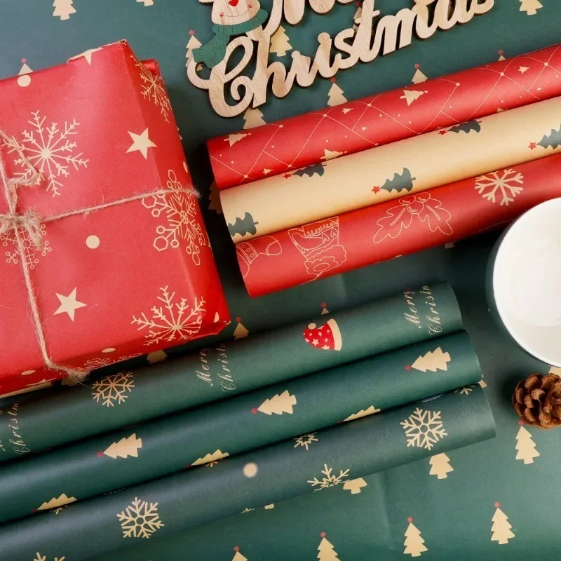 Christmas Gift Wrapping Paper Santa Claus Snowflake Pattern Gift Wrap Artware Kraft Paper Christmas Decorative Gift Packaging