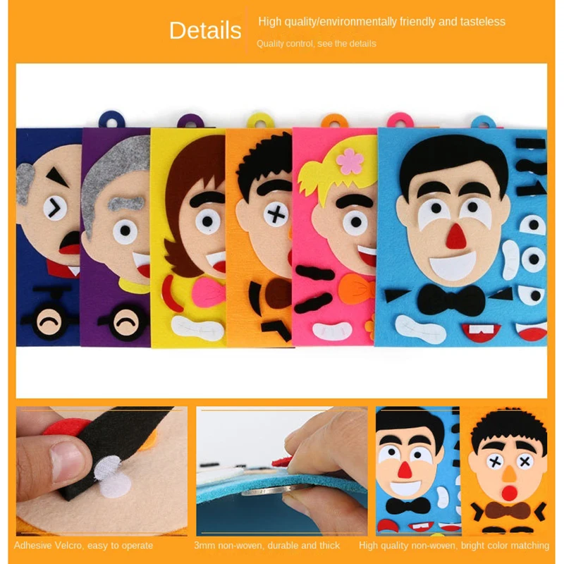 3D Puzzle Funny Felt Non-woven Fabric Early Childhood Education for Children Manual DIY Cognitive Facial Expression Stickers toy 2