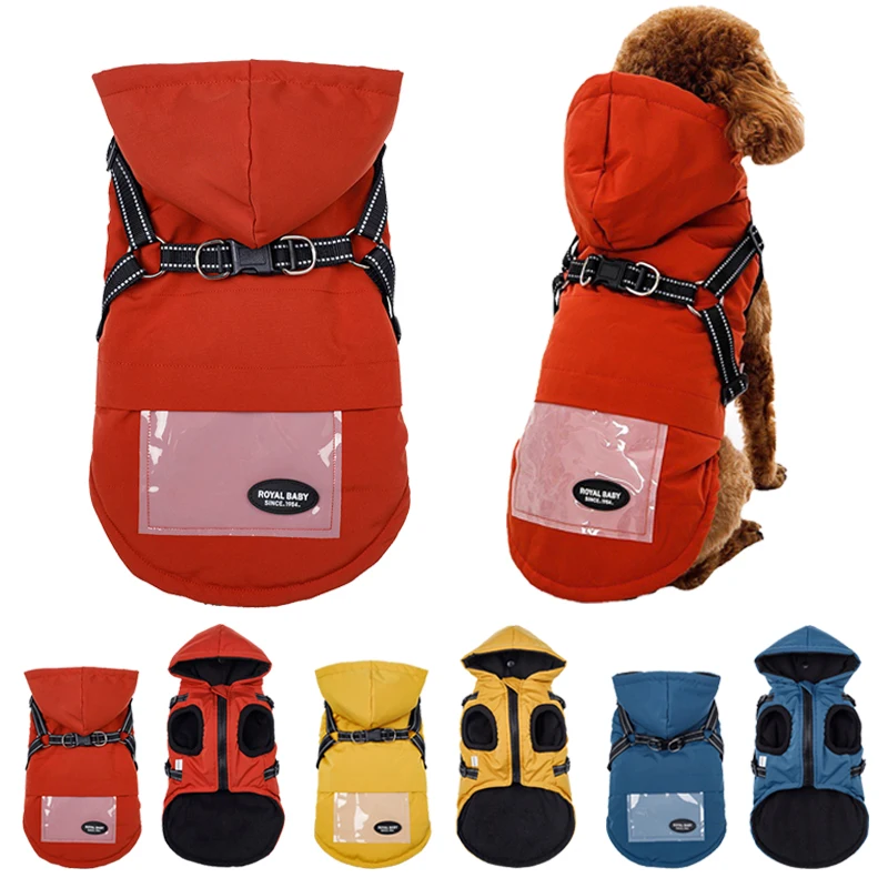 

Куртка для домашних питомцев с ремнем, зимняя теплая одежда для маленьких собак, водонепроницаемое пальто для щенков, одежда для дождя, снега, французского бульдога