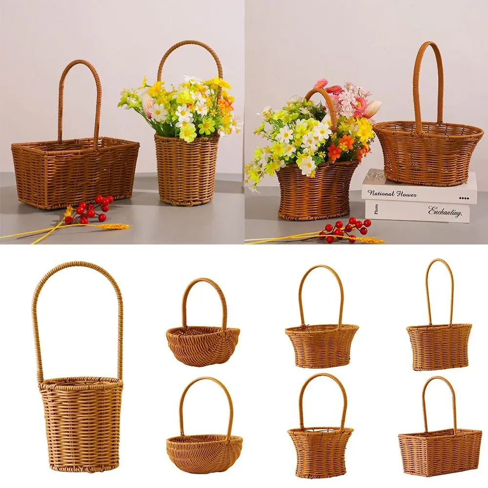 Creative Imitation Rattan Handhold Weaving Basket Home Decoration Sundries Organizer Toilet Rack Braid Storage Baskets