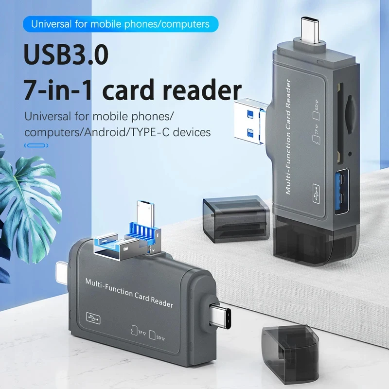 1 PC NIUTOUBIRD 7-in-1 카드 리더기, Type-C 안드로이드 폰 및 컴퓨터에 적합 OTG3.0 다기능 카드 리더기 ?