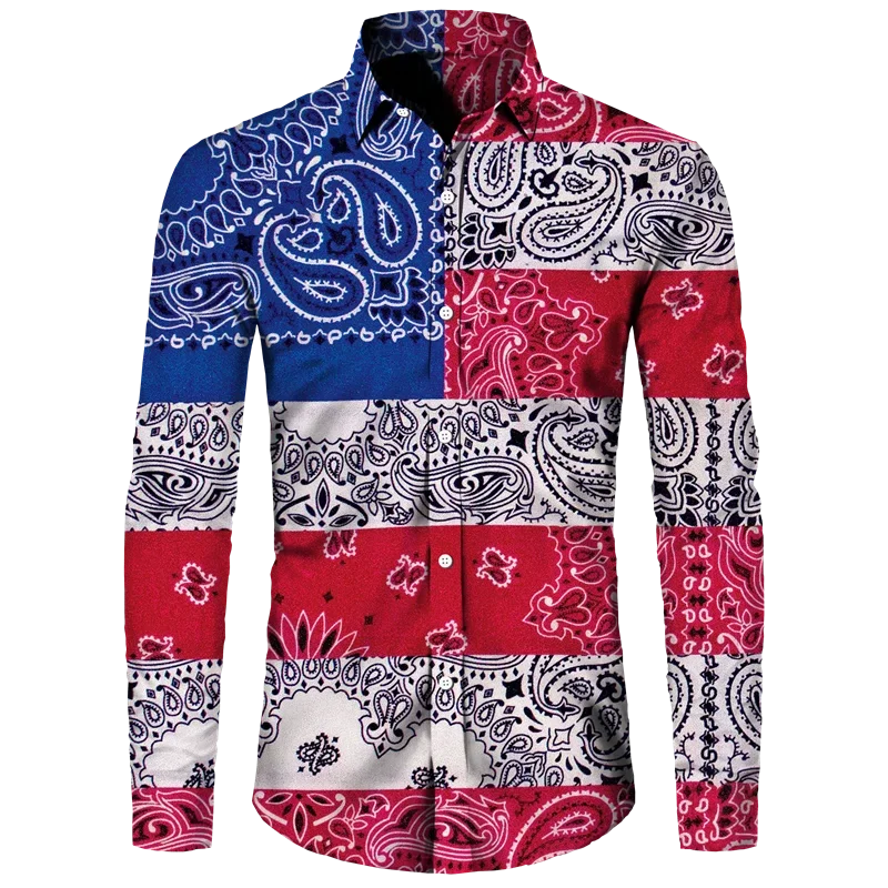 thumbnail image 1 of Camisa de moda para hombre, estampado 3D de flores de anacardo de cachemira, cuello vuelto, botones, manga larga, ropa de calle vintage para hombre y mujer, 1 of 5