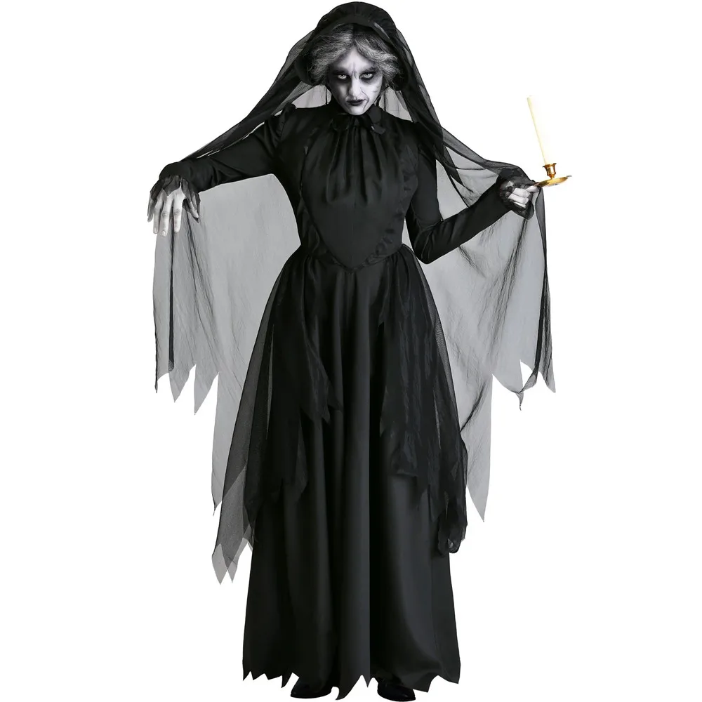 

Scary Witch Vampire Costume for Women Carnival Halloween Cosplay Party Cape Witch Death Ghost Long Dress