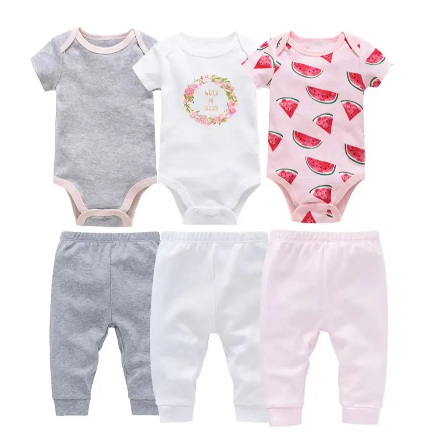 Tutine e Pantaloni per Neonata, Nuovo Body in Cotone, Tutina a Maniche Corte per Bebè