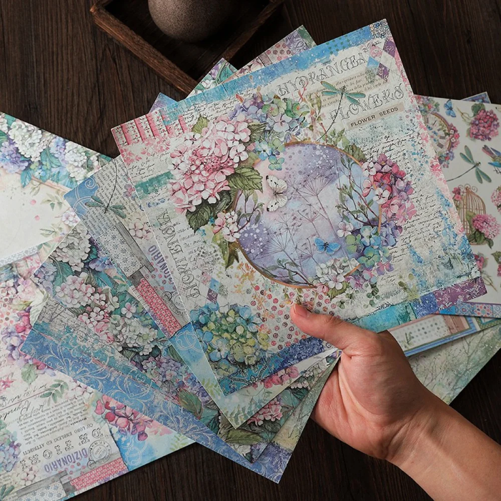 15 Sheet Hydrangea Theme Scrapbook Paper - Vintage Floral Decorative ...