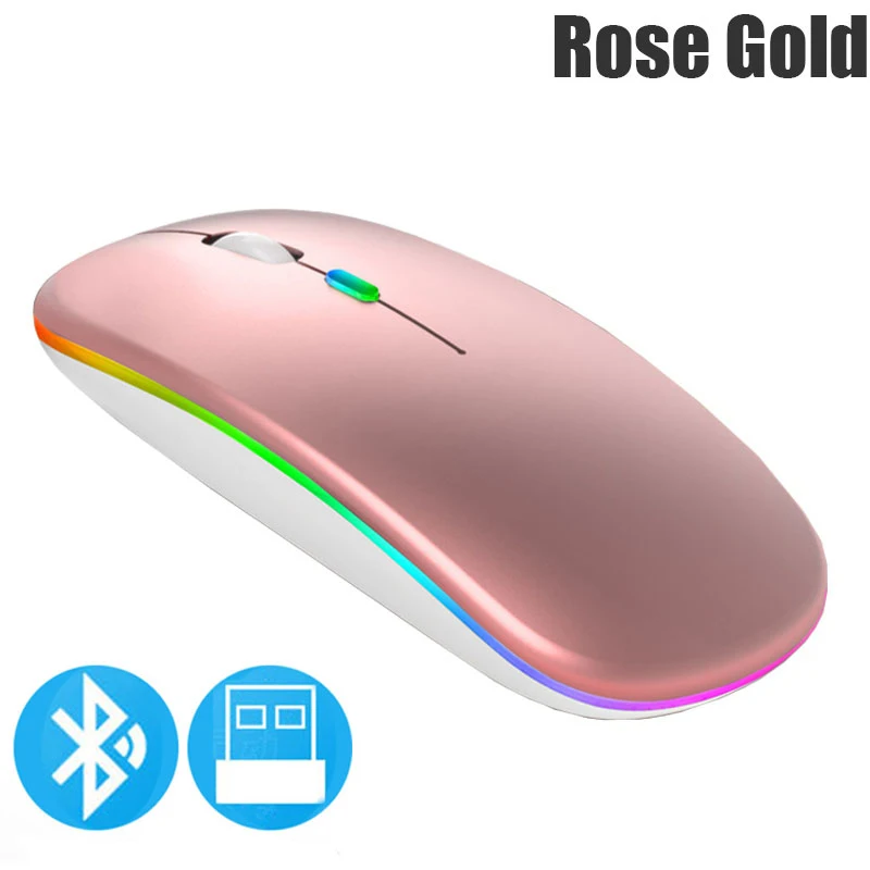 Rato Compatível com Bluetooth sem Fio Usb Recarregável Luz Rgb Computador Portátil pc Macbook Gaming 2.4ghz 1600dpi - Imagem 3