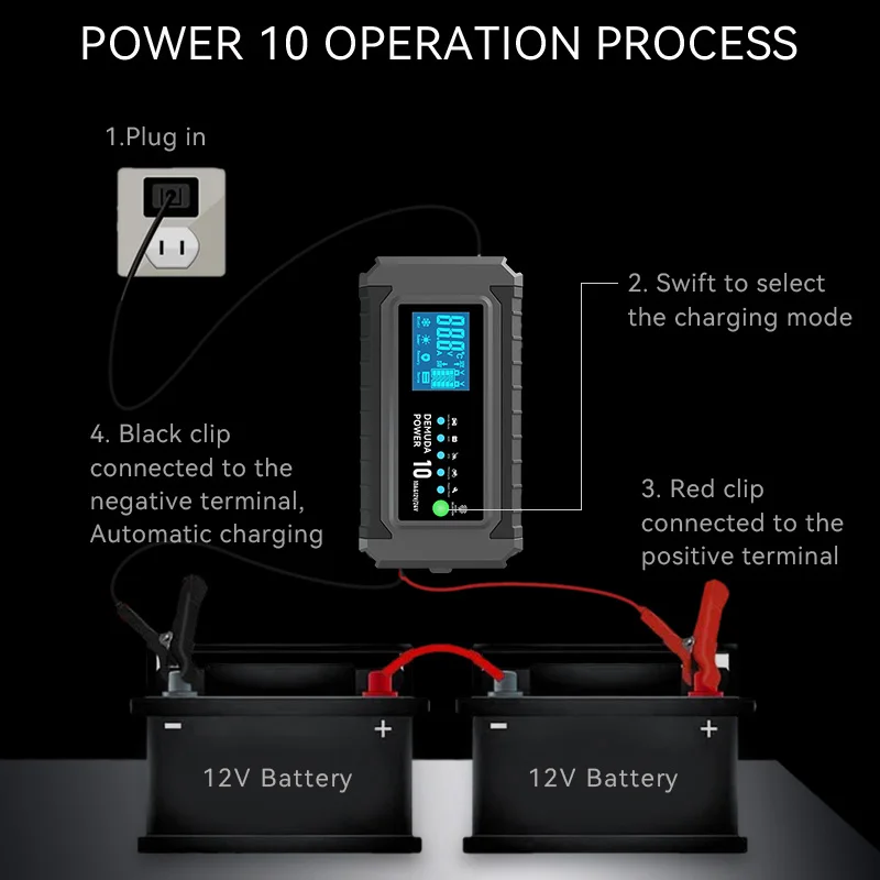 12V 10A Automotive Battery Charger 24V 5A Car Battery Charger Fast Charging For AGM GEL WET Lead Acid LCD Display Motorcycle