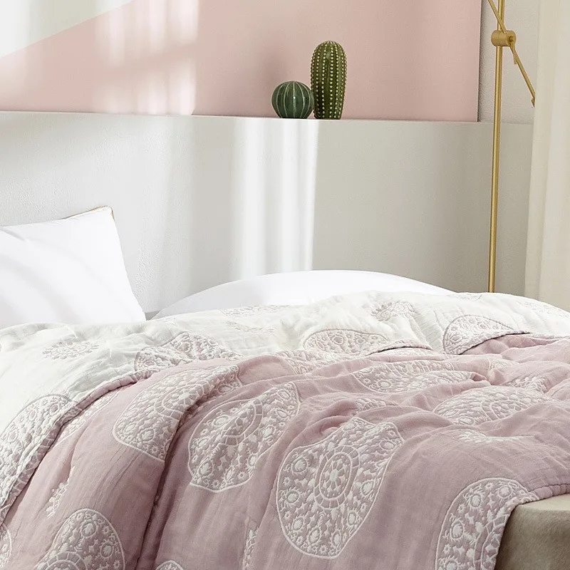 100% Cotton Muslin Blanket Bed Sofa Travel Breathable Summer Soft Throw Blanket 4 Layers Gauze AB Side Bedspread 200*230cm 5