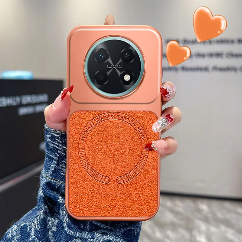 Premium PU Leather Textured Magnetic Cover with Silicone Soft Frame - Shockproof Phone Back Case