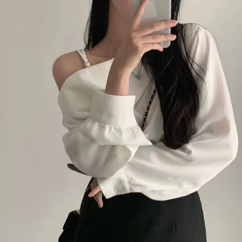 White Long Sleeve Off Shoulder Women Blouse