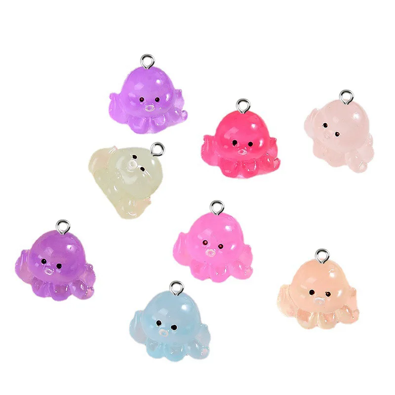 Jewelry Charms 10pcs Cute 3D Luminous octopus Marine animal Charms Resin Pendant For Jewelry Making DIY Earrings Necklace Keychain