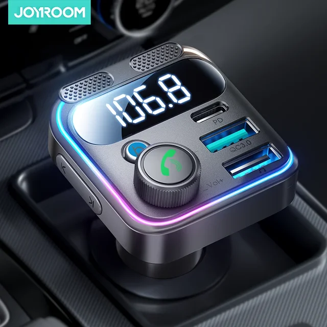 Joyroom Car Bluetooth 5.3 FM Transmitter 48W PD&QC 3.0 Car Charger Adapter Bluetooth & U Disk Dual Mics Hands-Free Calling 1