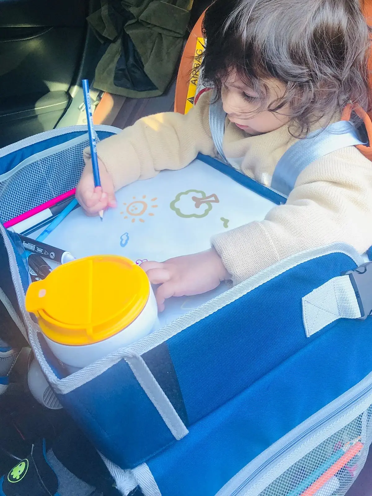 Portable travel car drawing board wipeable children's drawing board car whiteboard tray cart toy storage children drawing board