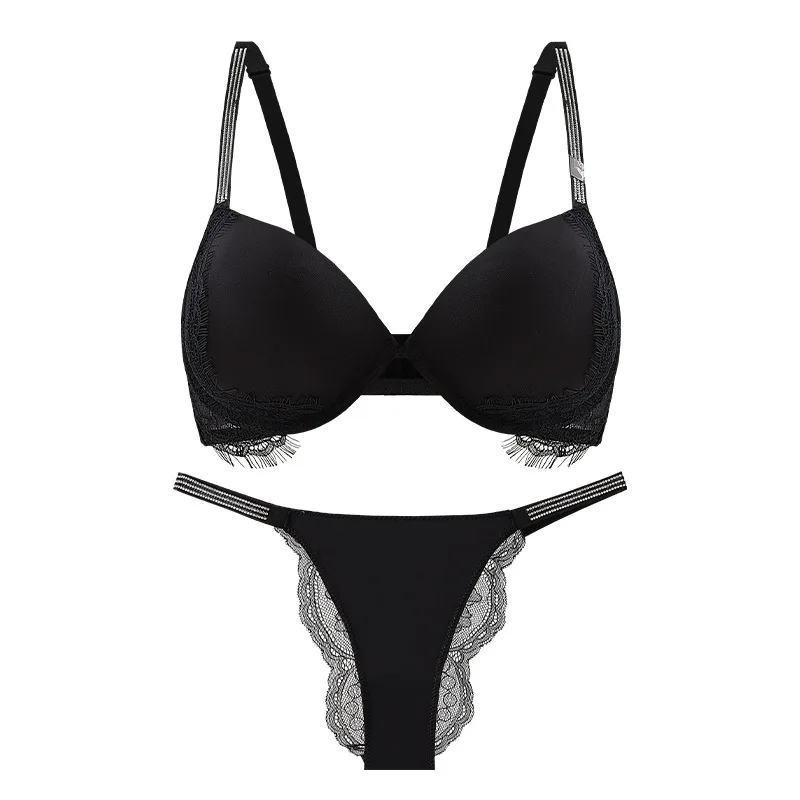 Push Up Underwear With Bulge Bralette Rhinestone Lingerie Pitted Bra and Panty Set for Women Seamless Brassiere Gathering Chest