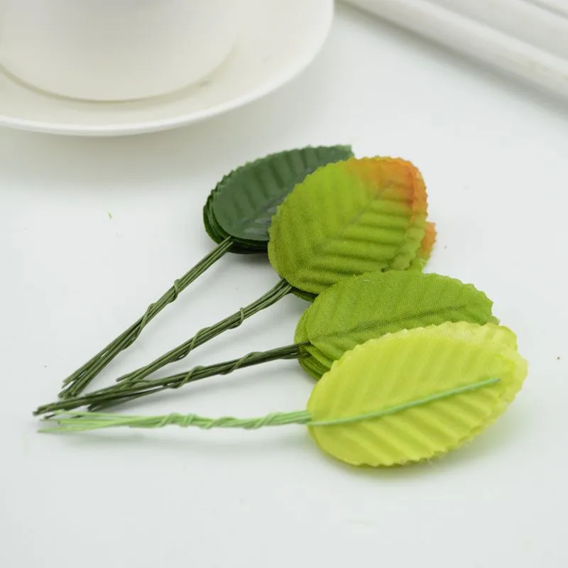 30pcs Mini Nylon Silk Leaf-shaped Leaves Artificial Flower For Wedding Decoration DIY Wreath Gift Scrapbooking Craft Fake Flower