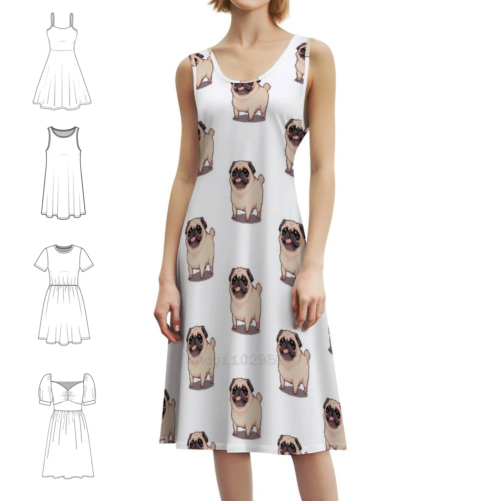 Cute Fat Pug-Pixel Art Floral Smock Dress For Women Spring Summer Casual Dress For Party Pug Mops Dogs 16Bit Retro Pixel Retro
