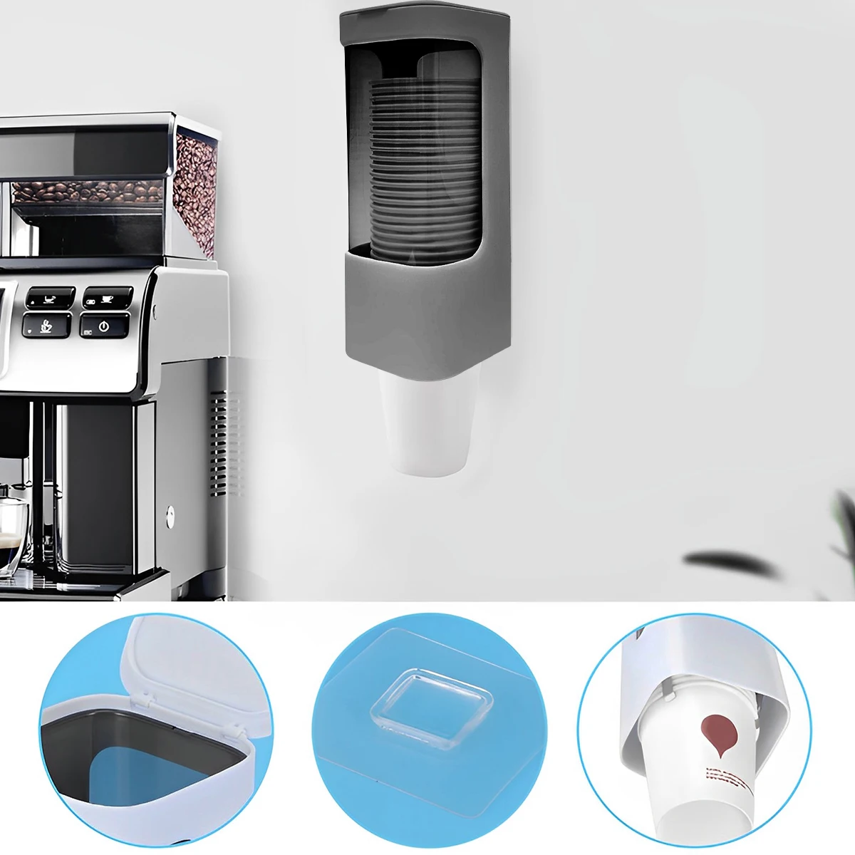 Wall Mounted Paper Cup Dispenser 1/2Pcs 3-5oz Plastic Adhesive Pull Type Cup Holder Dust Proof Organizer For Kitchen Office
