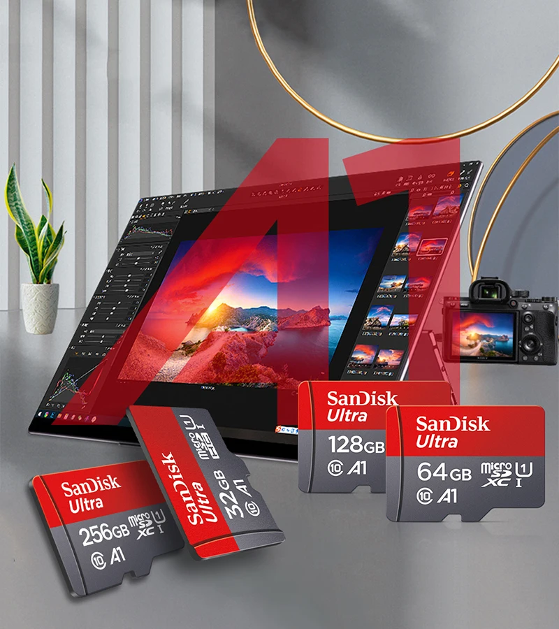 SanDisk ũ SD ޸ ī, ̴ TF ī, UHS-I Ŭ 10 Ʈ A1 ÷ ī, 128GB, 64GB, 32GB, 100 Mb/s, 100 ,  