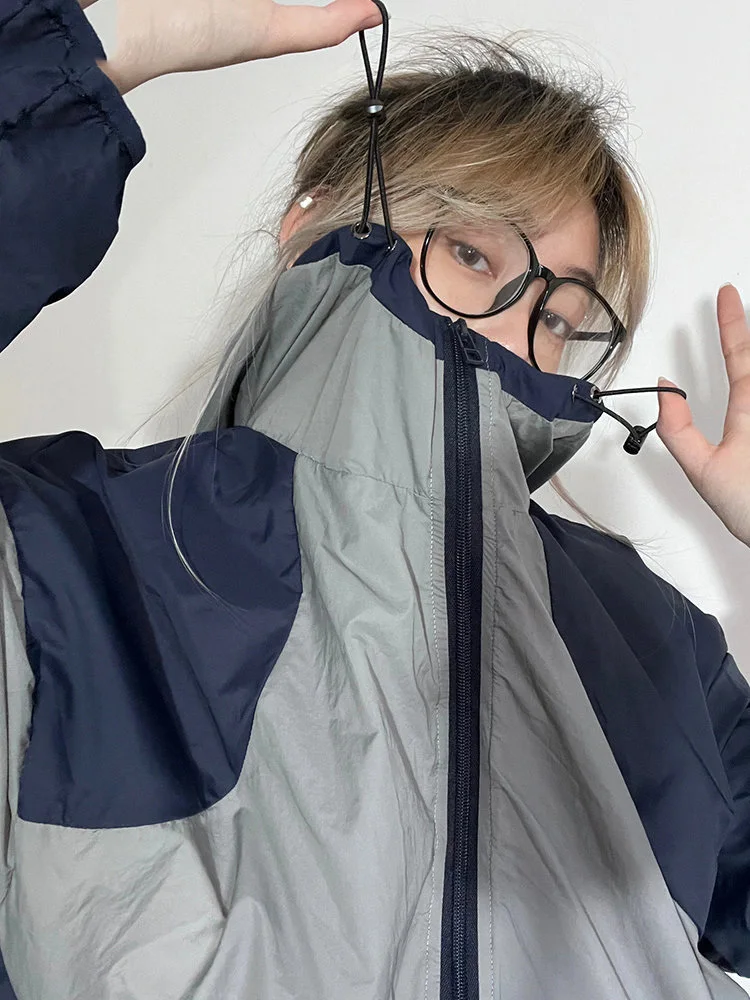 

2023 Streetwear Grunge Contrast Jackets Women Spring Summer Thin Coat Casual Vintage Hoody Cargo Y2k Aesthetic Harajuku Chaqueta