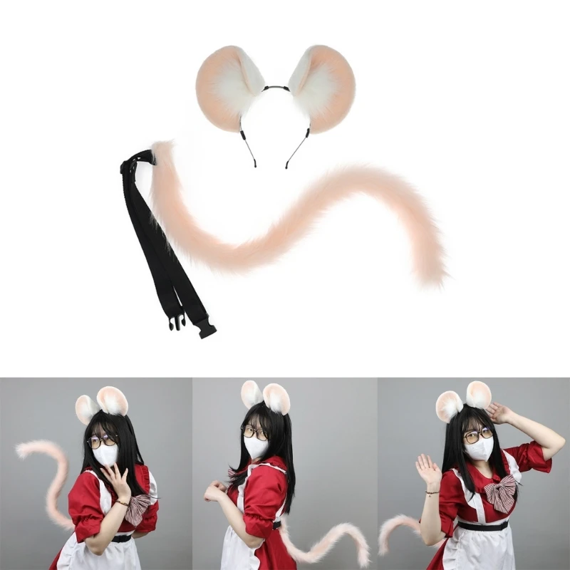

Mouse Wolf Animal Cosplay Costume Ears Tail Set Mouse Ear Headband with Tail