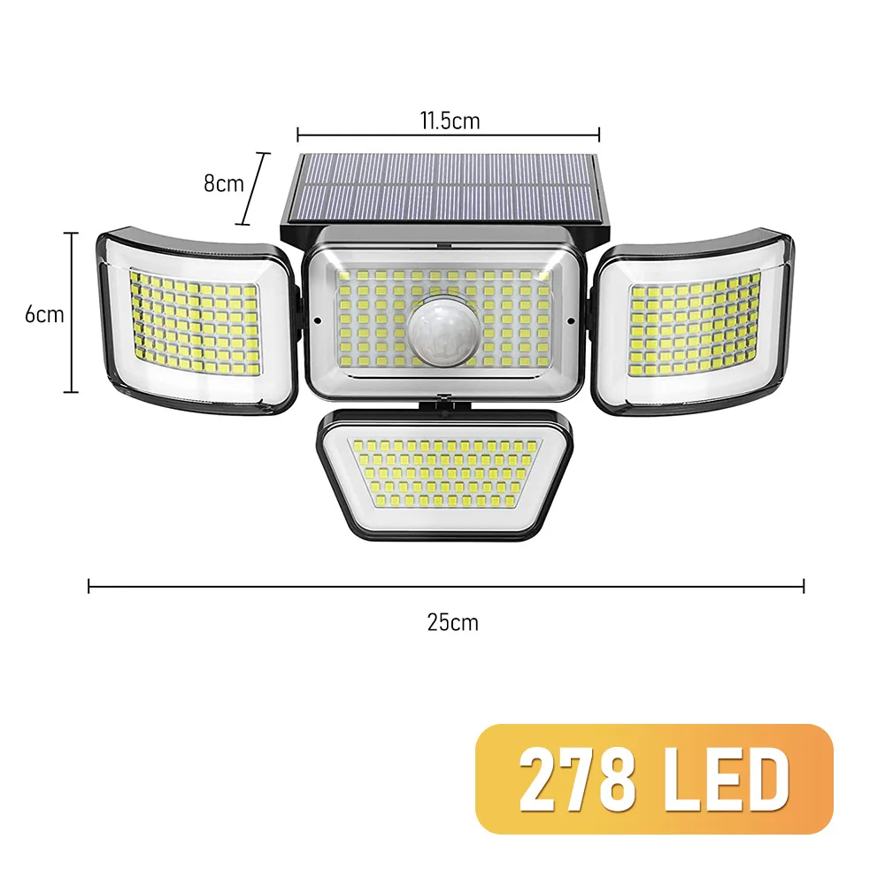 278 LED Solar Lights Outdoor 4 Heads Motion Sensor Human Induction 2200mAh Lithium Battery Waterproof Solar Courtyard Wall Lamp solar motion lights Solar Lamps