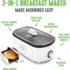 3-in-1 Breakfast Maker Station, Healthy Ceramic Nonstick Dual Griddles for Eggs Meat Sausage Bacon Pancakes 3