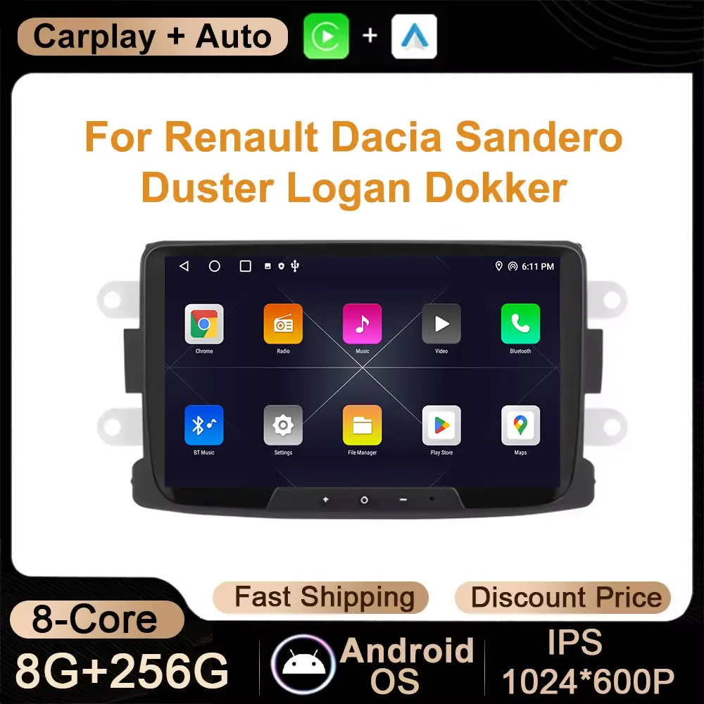 Reproductor Multimedia GPS Navi para Renault Dacia Sandero Duster Logan Dokker 4G Android Auto Radio DSP estéreo Bluetooth Carplay 1