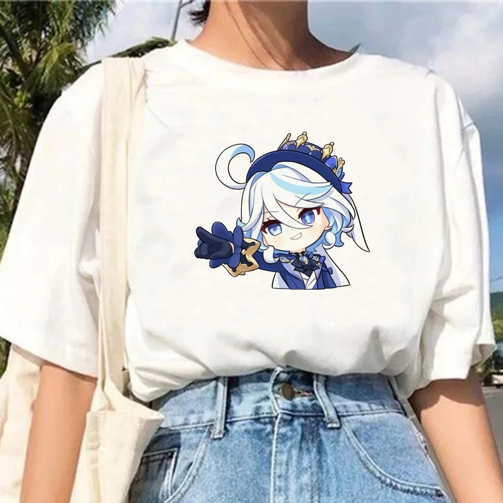 Genshin Impact T-shirt for Women Cute Furina Graphic Print Short Sleeve T-Shirts Female Harajuku 2024 Summer Y2k Clothing Tops