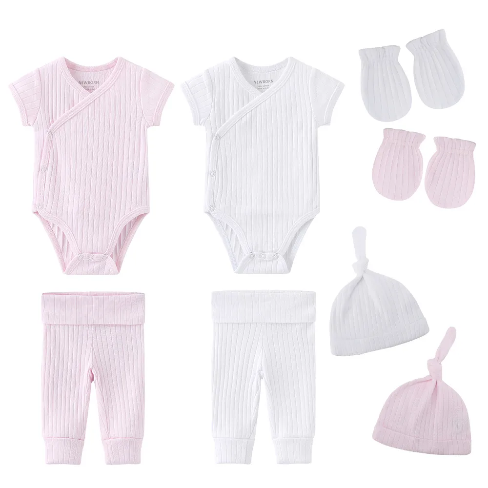 8Pcs/lot Baby Boys Clothes Sets Bodysuits Pants Hat Golves Girls Clothing Newborn Cotton Overalls