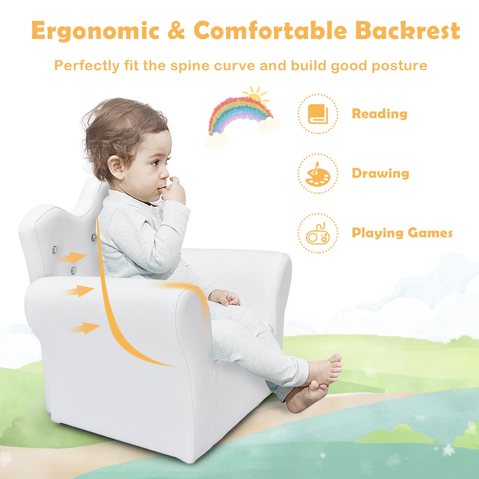 Honeyjoy Kids Sofa Armrest Chair Couch Children Toddler Birthday Gift w/ Ottoman