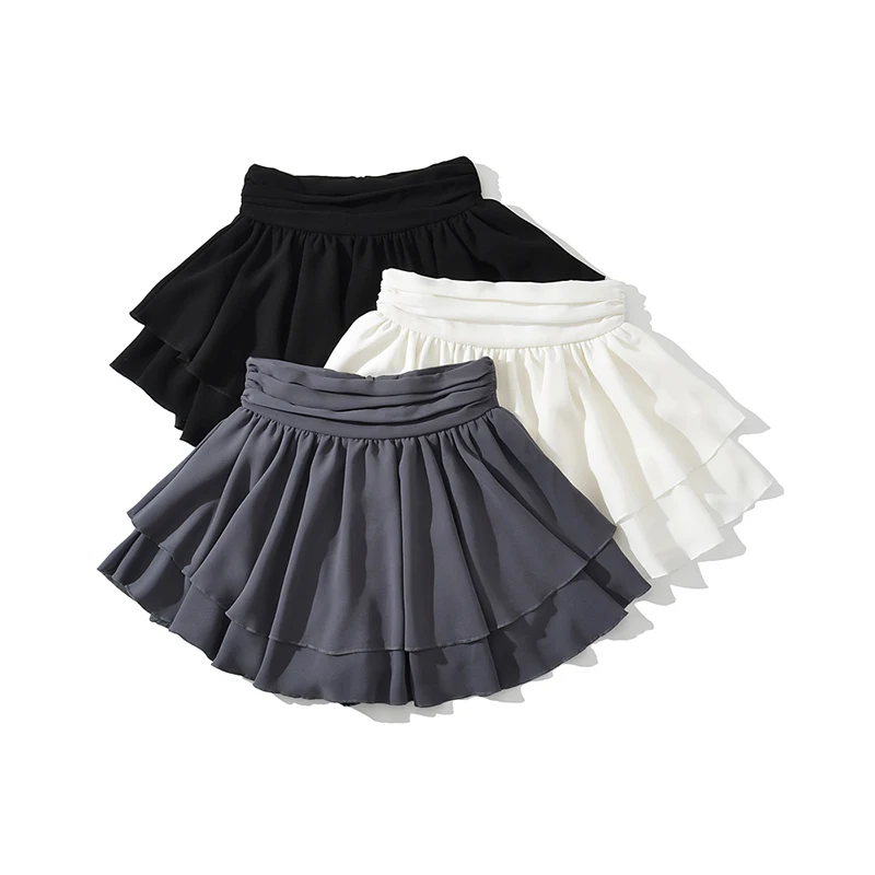 Women’s Solid A-line Layered Mini Skirt With Underpants And Frill Hem Detail