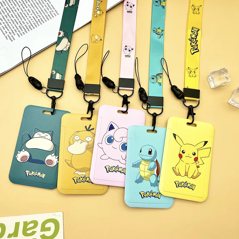 

Anime Figures Pokemon Pikachu Card Cover Bulbasaur Lanyard Credit Card ID Holder Bag Student Boys Girls Cartoon Gengar Card Set