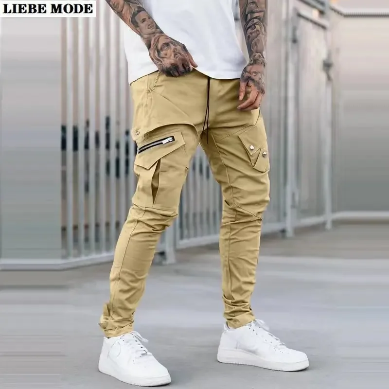 

Men's Side Pocket Cargo Pants Zipper Black Grey Khaki Hip Hop Casual Male Joggers Trousers Fashion Streetwear Pantalones Hombre
