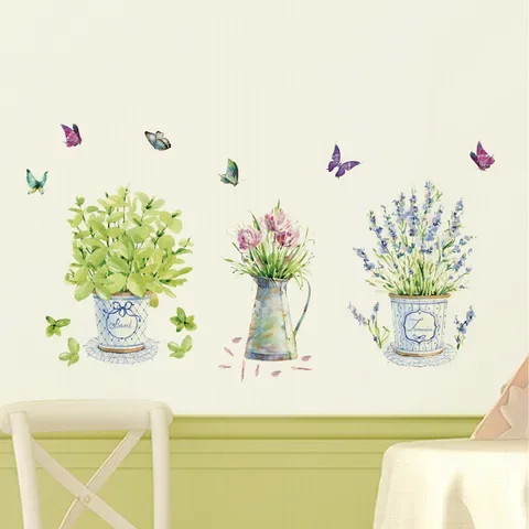 

Beautiful vase butterflies Flowers Wall Stickers Corridor window landscaping decoration home Mural art Decals wallpaper sticker