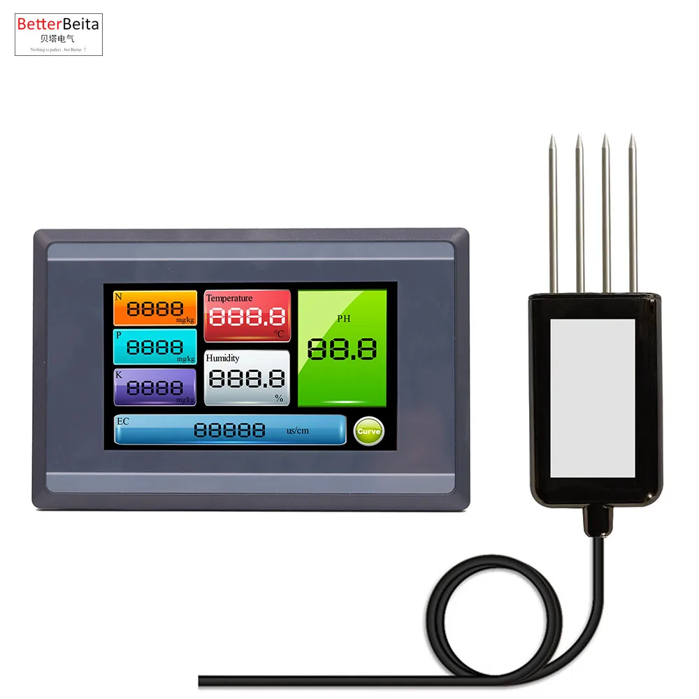 Measuring and Logging Soil Moisture Temperature Humidity EC PH NPK Sensor with HMI touch screen soil detector