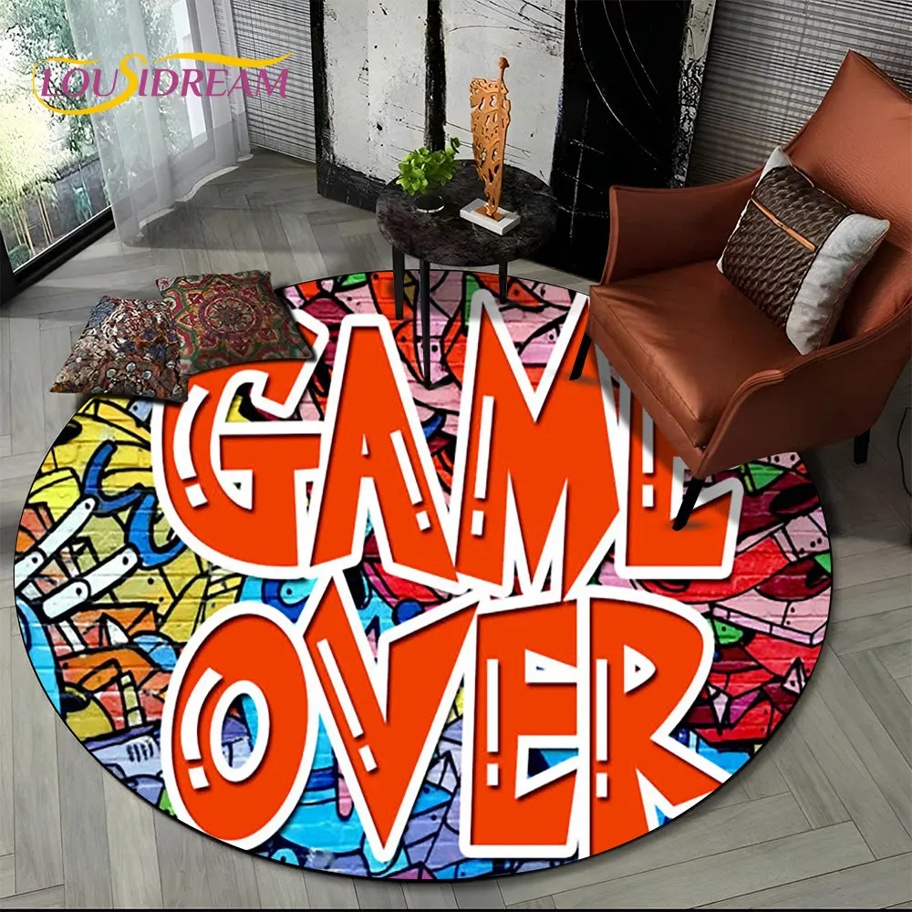 

Game Over Cartoon Game Cartoon Round Area Rug,Carpet for Living Room Children's Bedroom Sofa Playroom Decor,Non-slip Floor Mat
