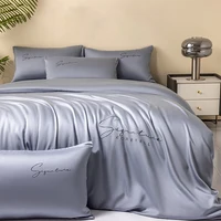 New Pure Color Ice Silk Bedding 4-Piece Set Air-Conditioned Quilt Cover Bed Sheets Single Piece Machine Washable Naked Sleeping Single Bed Double Bed Multi-Size