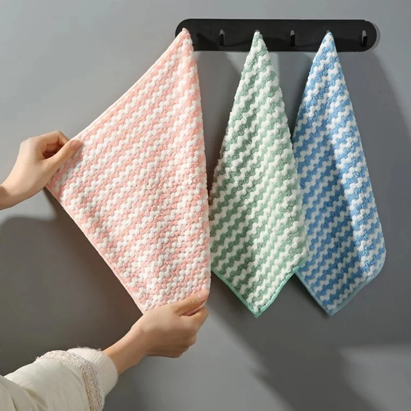 

5pcs Kitchen Dishwashing Cloth Superfine Fiber Water Absorbent Cleaning Cloth For Lazy People Coral Fleece Dish Washing Cloth