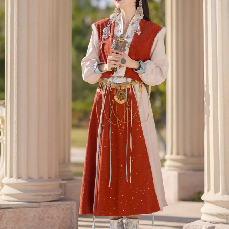 chinese ancient costume hanfu dress traditional classical clothing tang dynasty adult swordsman robe men halloween costume Tibetan Style Hanfu Female Adult New Raccoon Clothing Dunhuang Western Region Exotic Ancient Costume