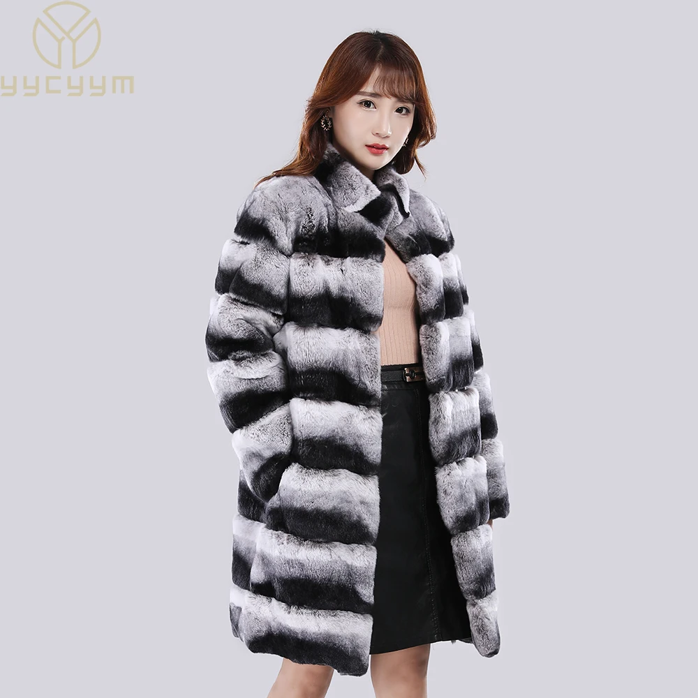 

New Autumn Winter Real Genuine Rex Rabbit Fur Coat Women Full Pelt Real Rabbit Fur Jacket Fashion Fur Mandarin Collar Overcoats