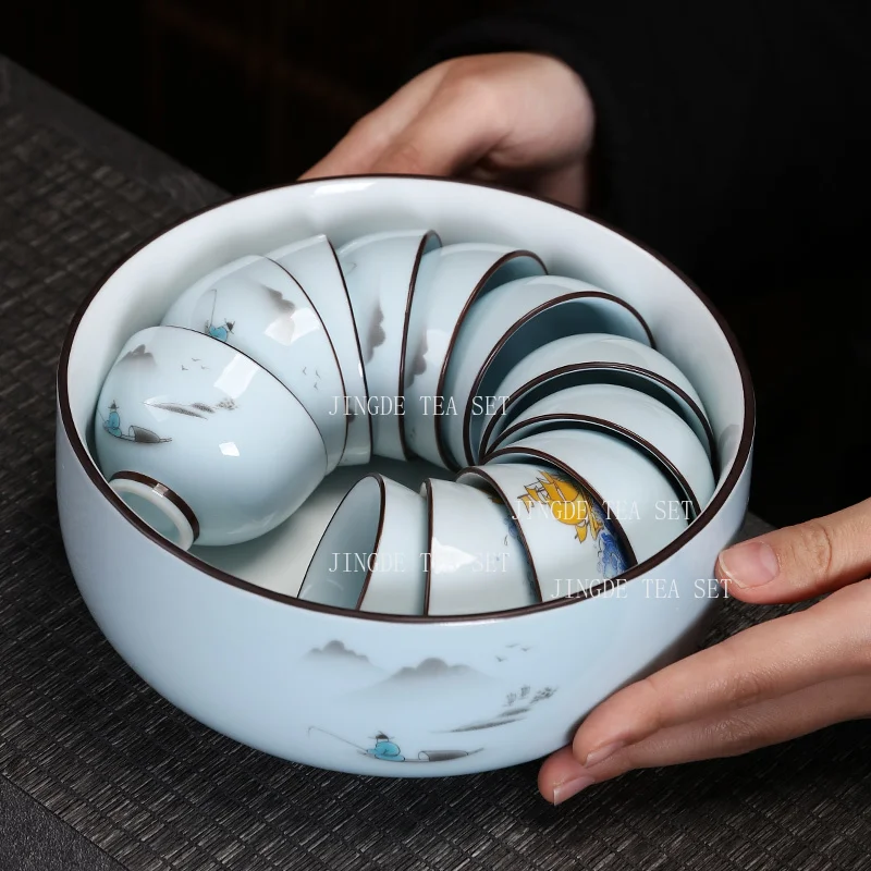 1pcs Celadon Kung Fu Tea Cup Ceramic Single Small Teacup Blue and White Porcelain Tea Cup Drinking Utensils Tea Set Accessories