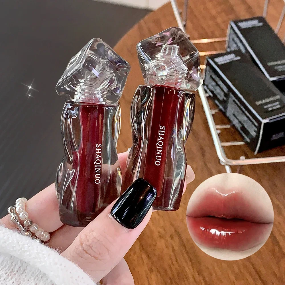 Lip Gloss Lip Makeup Lip Glaze Lip Tint Mirror Jelly Lip Glaze Dark Red Waterproof Water-light Lip Gloss Lasting Moisturising Grape Purple Lipstick Tint Makeup