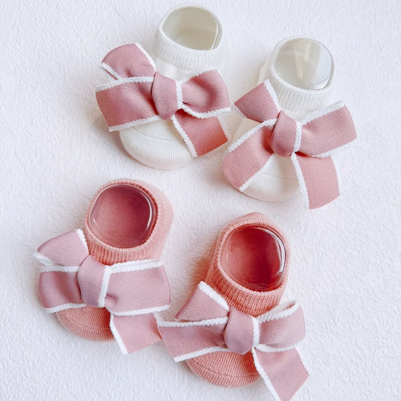 

Cute Bowknot Baby Socks Soft Cotton Newborn Girl Short Socks with Rubber Soles Anti Slip Solid Color Kids Toddler Floor Socks